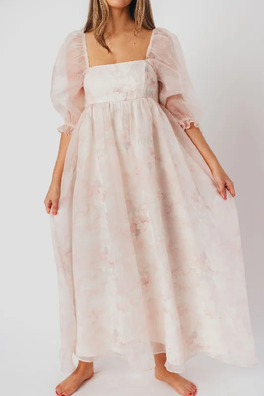 *New* Mona Maxi Dress with Smocking in Pale Pink Floral - Bump Friendly & Inclusive Sizing (S-3XL)