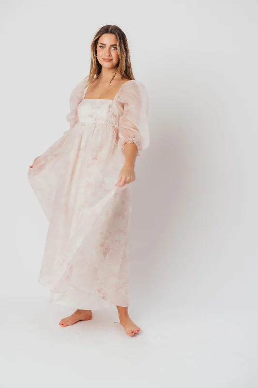 *New* Mona Maxi Dress with Smocking in Pale Pink Floral - Bump Friendly & Inclusive Sizing (S-3XL)