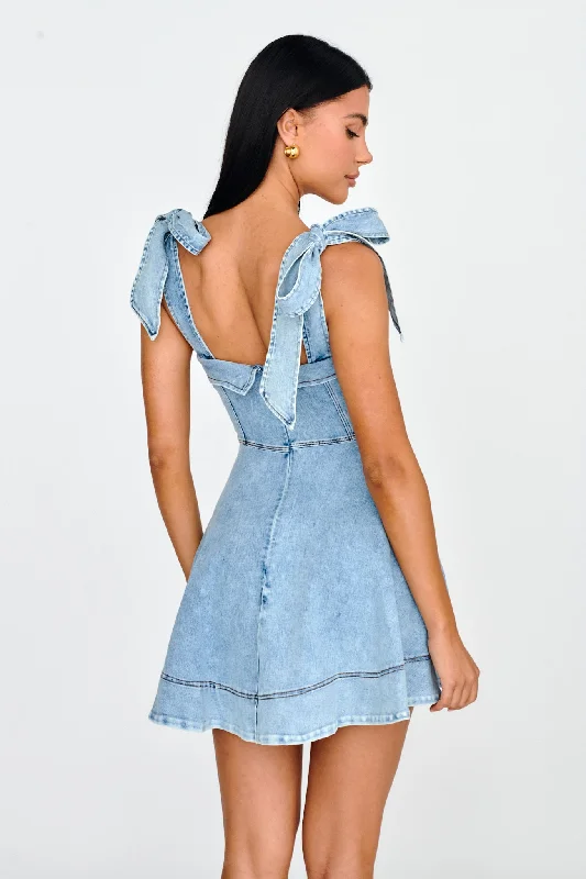 Jeanie Bow Shoulder Mini Dress Denim