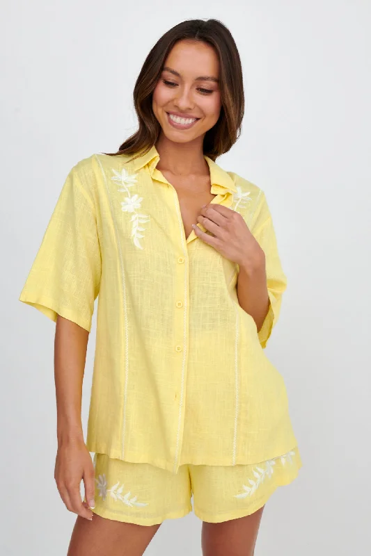 Jeni Embroidered Detail Shirt Yellow