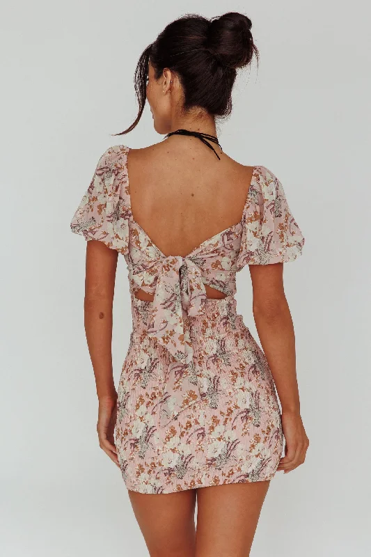 Joie Puff Sleeve Shirred Dress Floral Blush