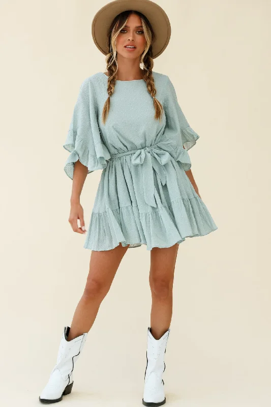 Joni Batwing Sleeve Waist Tie Dress Sage