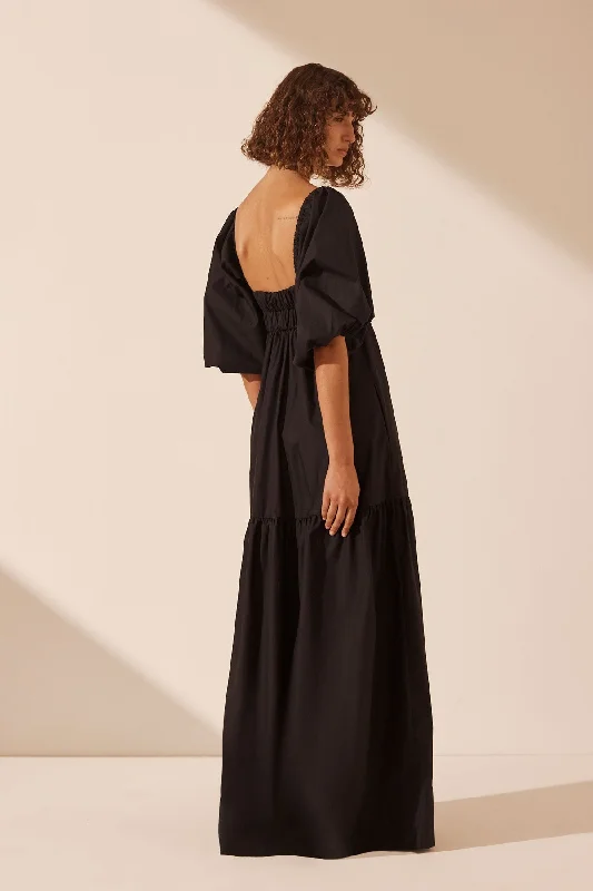 JOSEPHINE SQUARE NECK TIERED MAXI DRESS - BLACK