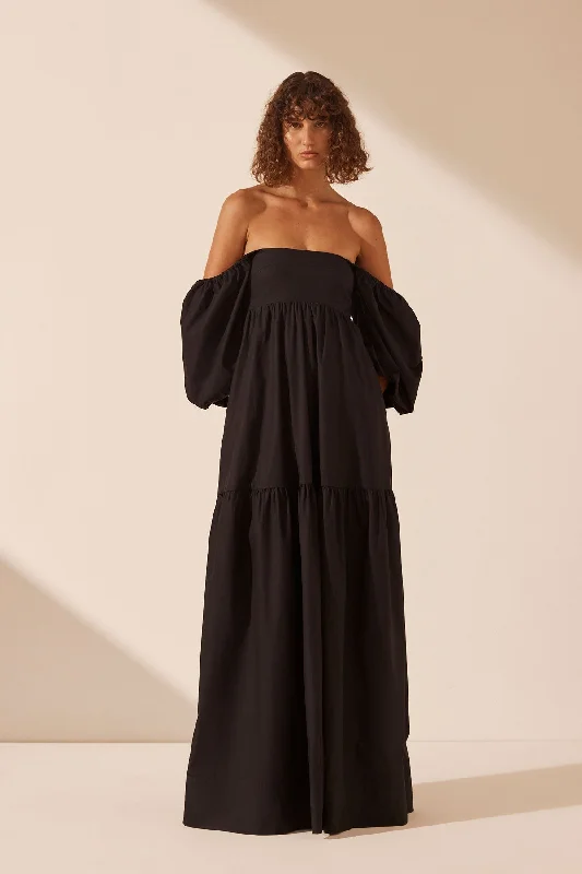 JOSEPHINE SQUARE NECK TIERED MAXI DRESS - BLACK