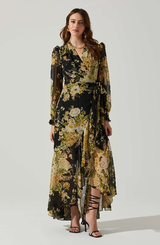 Kamila Long Sleeve Floral Wrap Maxi Dress