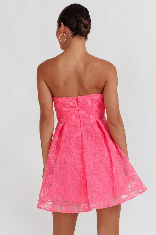 Kesenia Strapless Embroidered Mini Dress Hot Pink