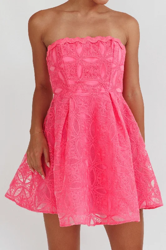 Kesenia Strapless Embroidered Mini Dress Hot Pink