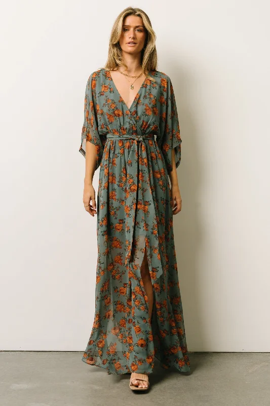 Kia Kimono Maxi Dress | Dusty Blue Floral