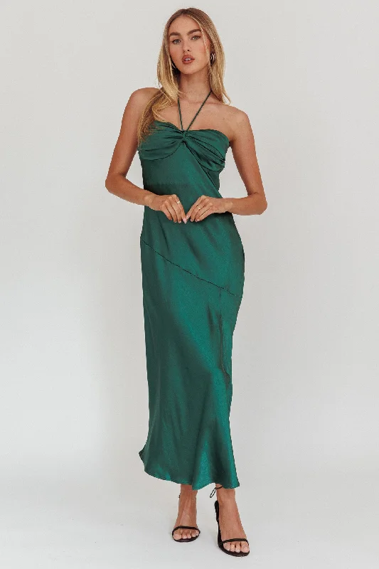 Kindred Spirit Strapless Gathered Bust Midi Dress Forest Green