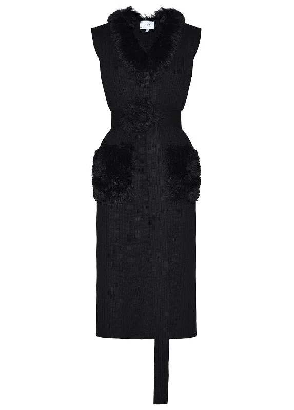 KNITTED DRESS WITH FUR BELT