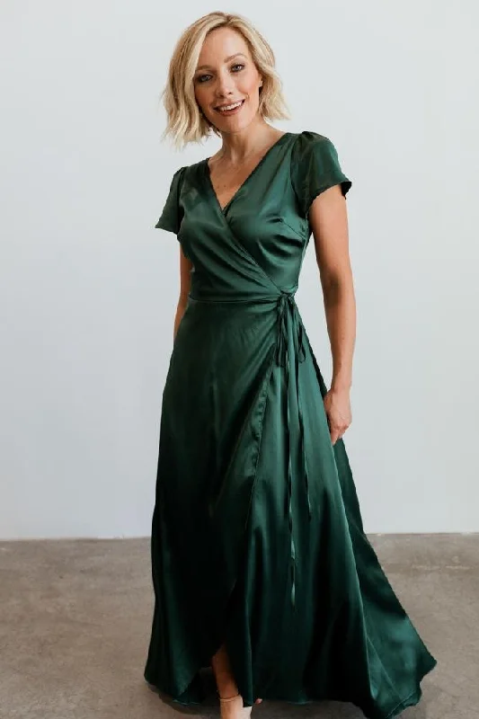 Krystal Satin Wrap Gown | Green