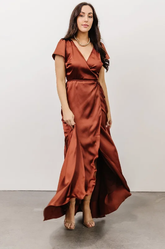 Krystal Satin Wrap Gown | Cinnamon