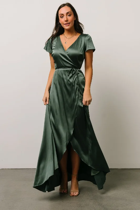 Krystal Satin Wrap Gown | Winter Green