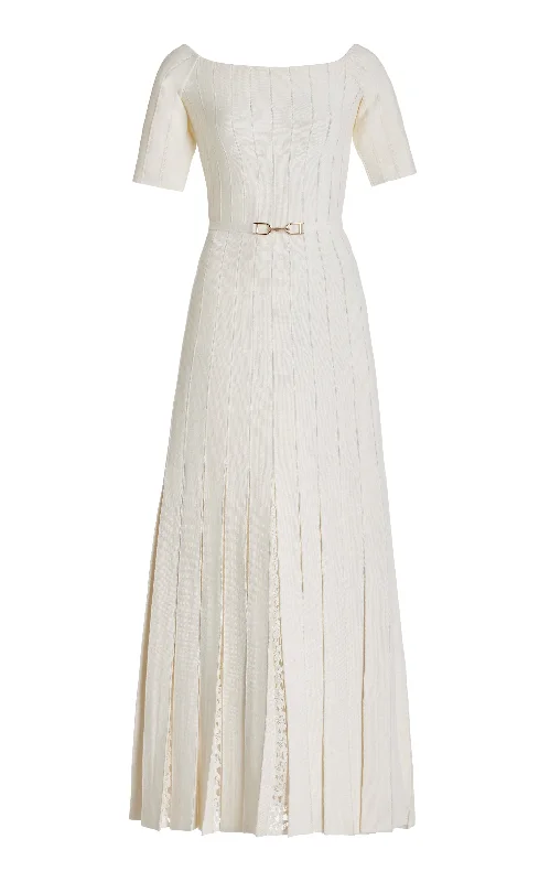 Kurt Knit Pleated Dress in Ivory Merino Wool