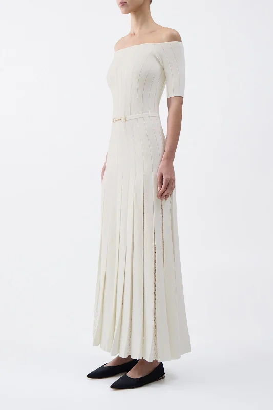 Kurt Knit Pleated Dress in Ivory Merino Wool