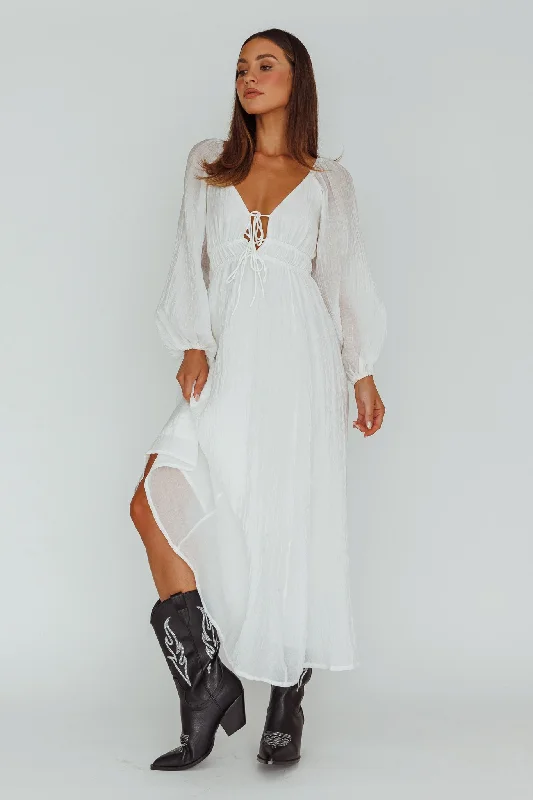 Kylin Balloon Sleeve Tied Bust Maxi Dress White