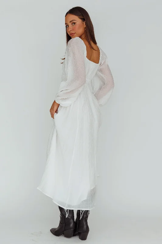 Kylin Balloon Sleeve Tied Bust Maxi Dress White