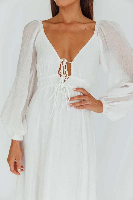 Kylin Balloon Sleeve Tied Bust Maxi Dress White