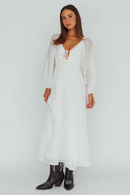 Kylin Balloon Sleeve Tied Bust Maxi Dress White