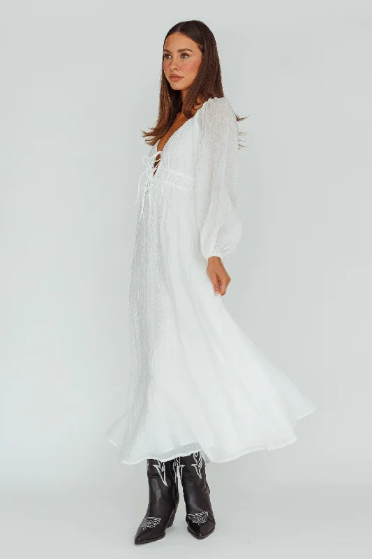 Kylin Balloon Sleeve Tied Bust Maxi Dress White