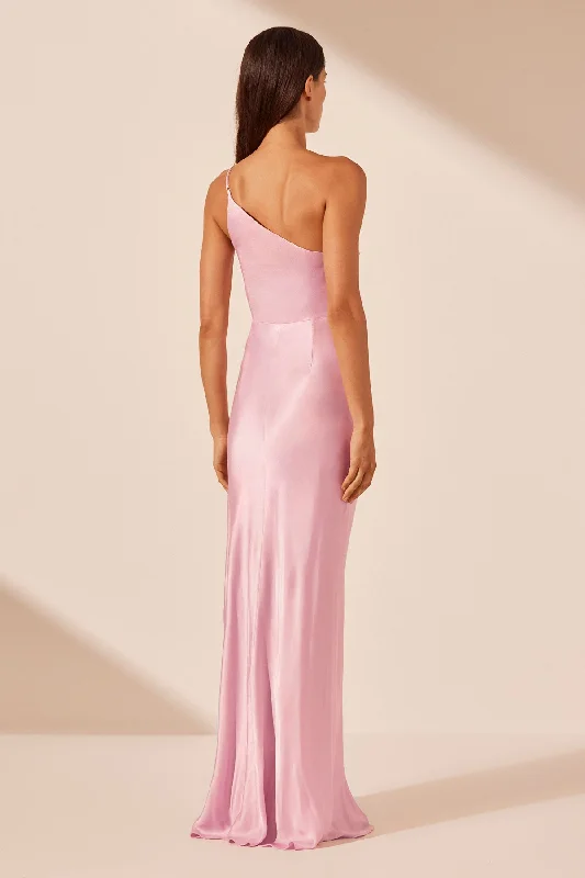 LA LUNE ASYMMETRICAL GATHERED MAXI DRESS - PEONY