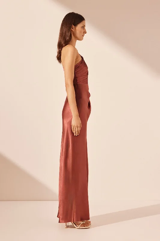 LA LUNE ASYMMETRICAL GATHERED MAXI DRESS - TERRACOTTA