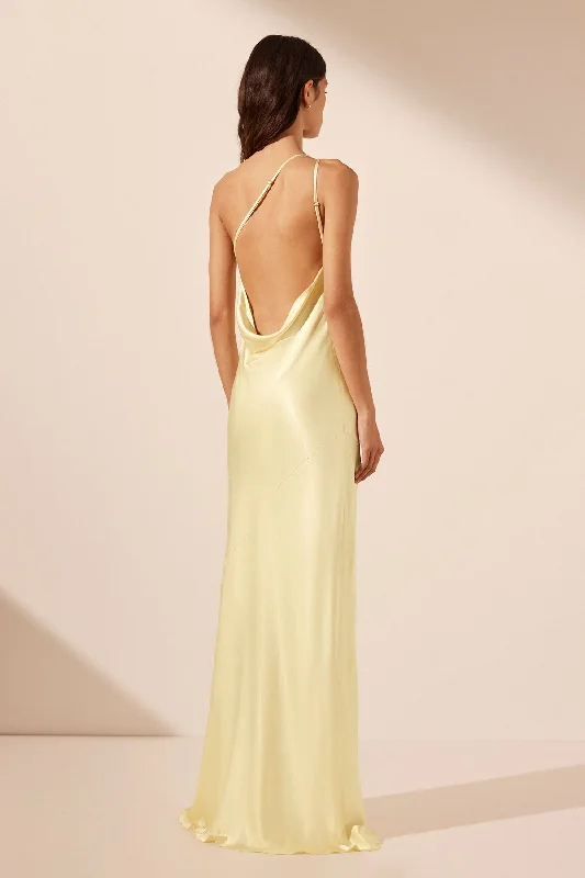 LA LUNE ONE SHOULDER COWL BACK MAXI DRESS - LEMON