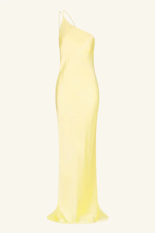 LA LUNE ONE SHOULDER COWL BACK MAXI DRESS - LEMON