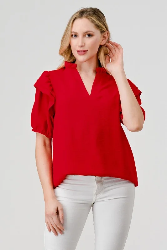 Lady In Red With Ruffles Blouse