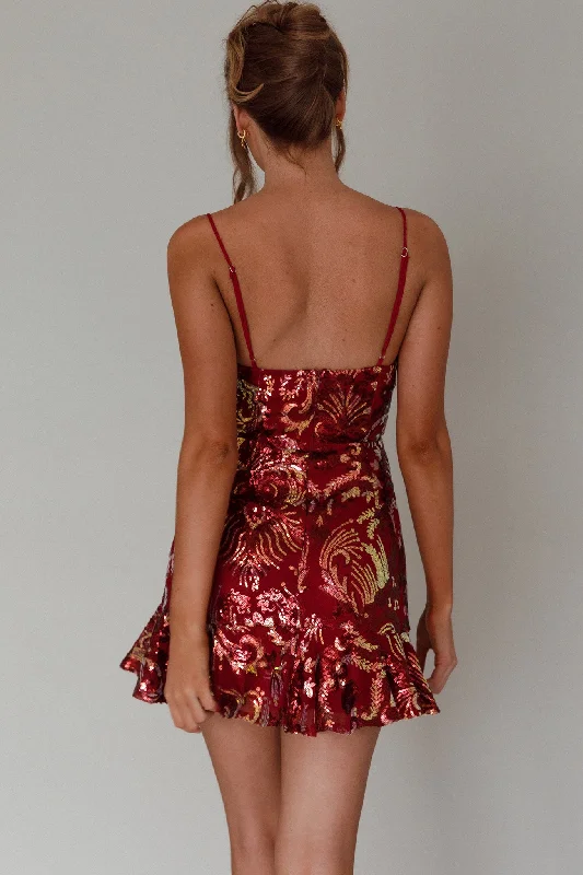 Lake Como Fitted Bodice Sequin Mini Dress Red