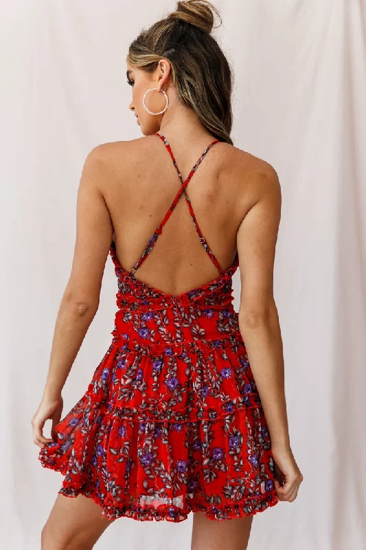 Laney Low Back Cami Strap Dress Red