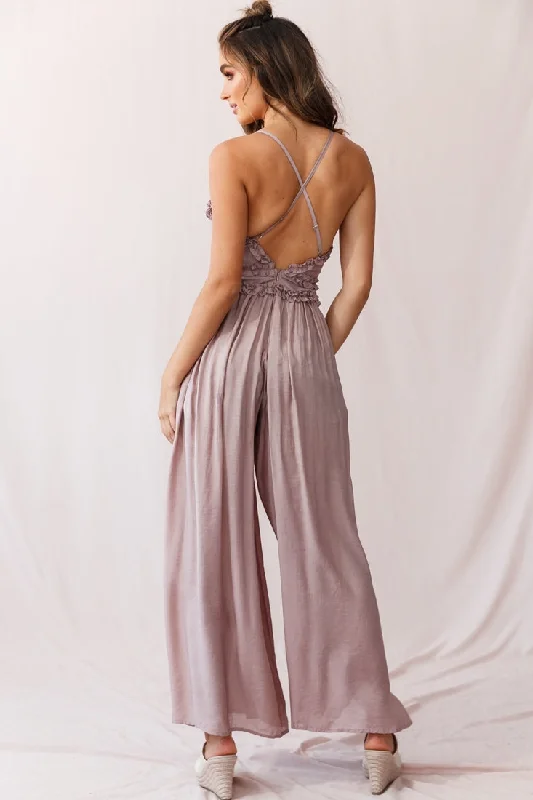 Laney Wide Leg Ruffle Detail Jumpsuit Mocha