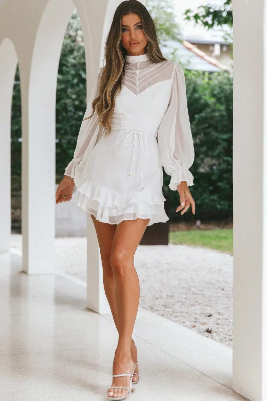 Lark High Neck Balloon Sleeve Dress White