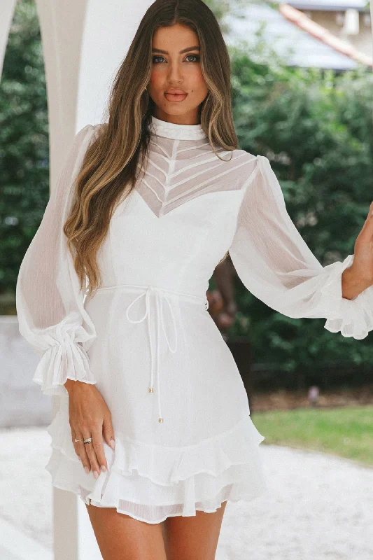 Lark High Neck Balloon Sleeve Dress White