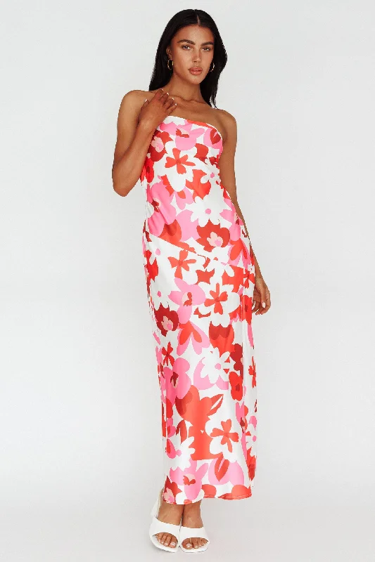 Latisha Strappy Cowl Back Midi Dress Floral Red