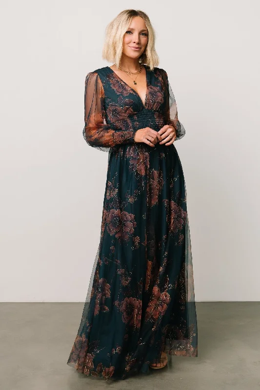 Layla Tulle Maxi Dress | Copper + Blue Metallic