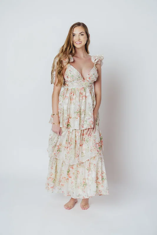 Ingrid Tiered Maxi Dress in Cream Multi Floral