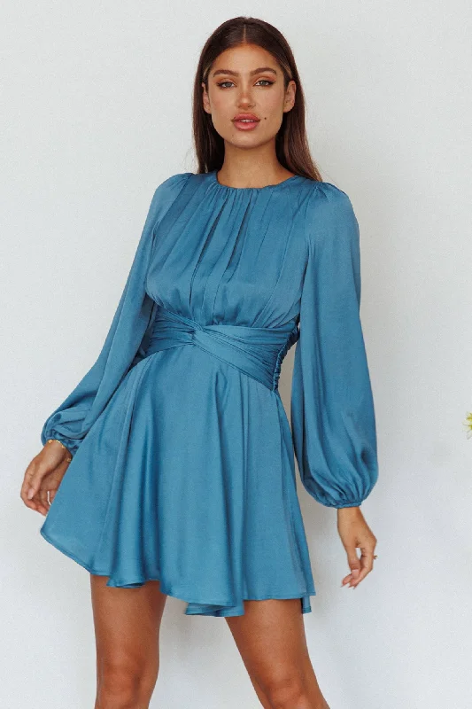 Leia Long Sleeve Waist Tie Mini Dress Teal