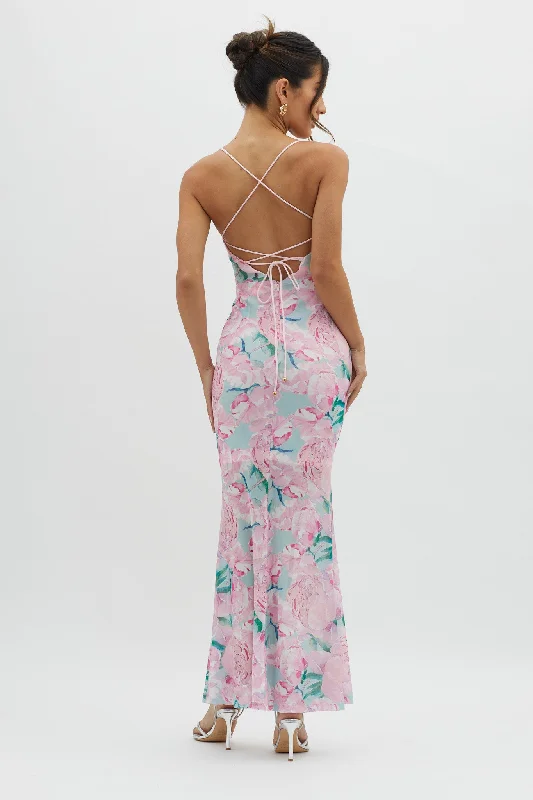 Letting Go Tie-Up Back Maxi Floral Pink