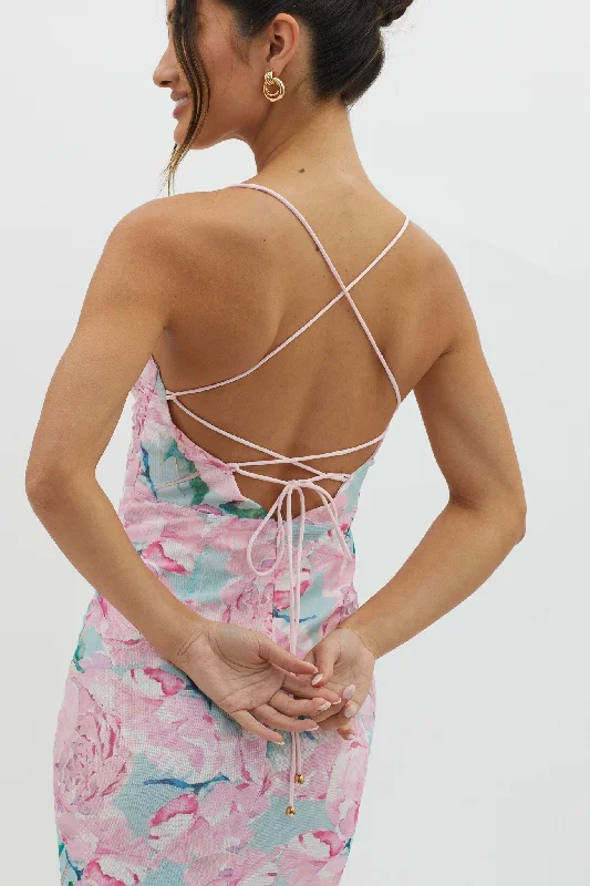 Letting Go Tie-Up Back Maxi Floral Pink