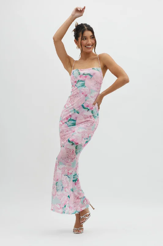 Letting Go Tie-Up Back Maxi Floral Pink