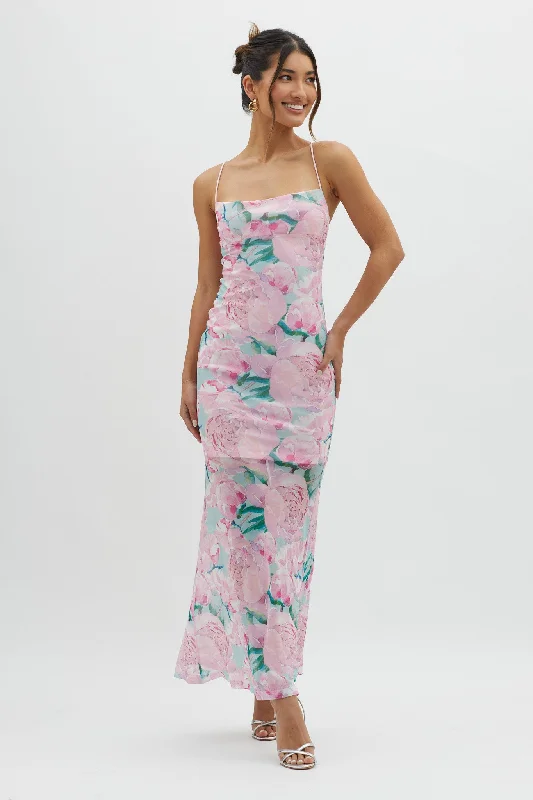 Letting Go Tie-Up Back Maxi Floral Pink