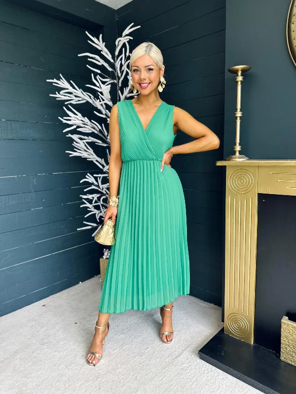 Lexi Pleated Midi Dress Emerald