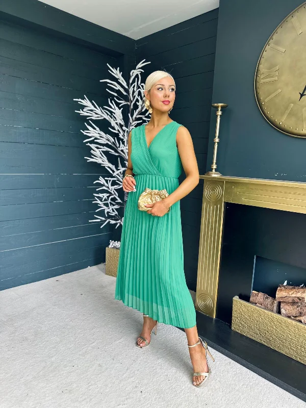 Lexi Pleated Midi Dress Emerald