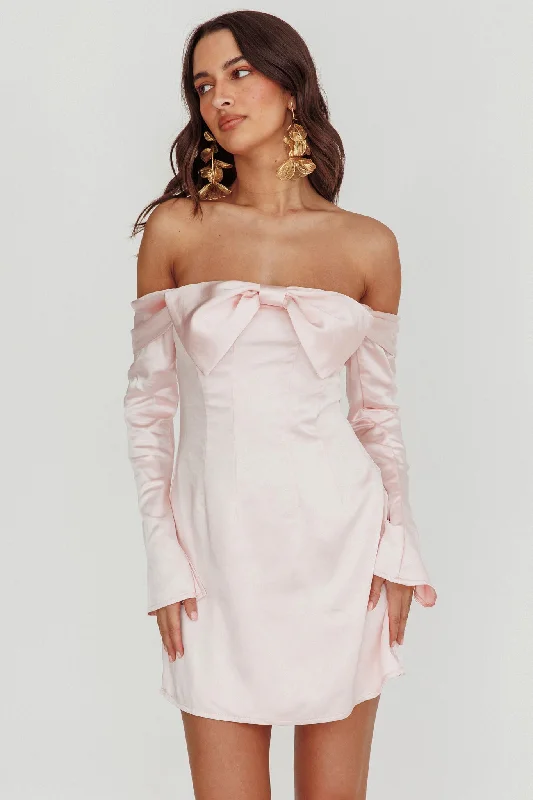 Lilith Off Shoulder Bow Mini Dress Blush