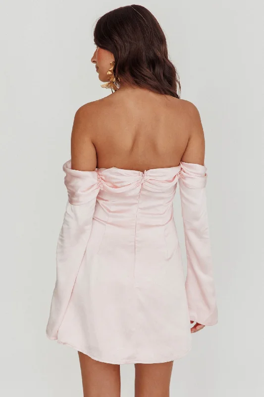 Lilith Off Shoulder Bow Mini Dress Blush