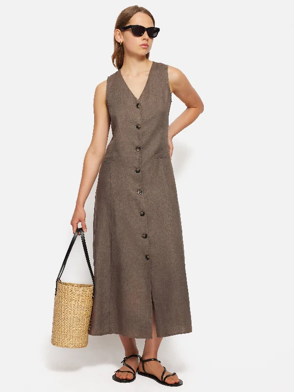 Linen Waistcoat Dress | Brown