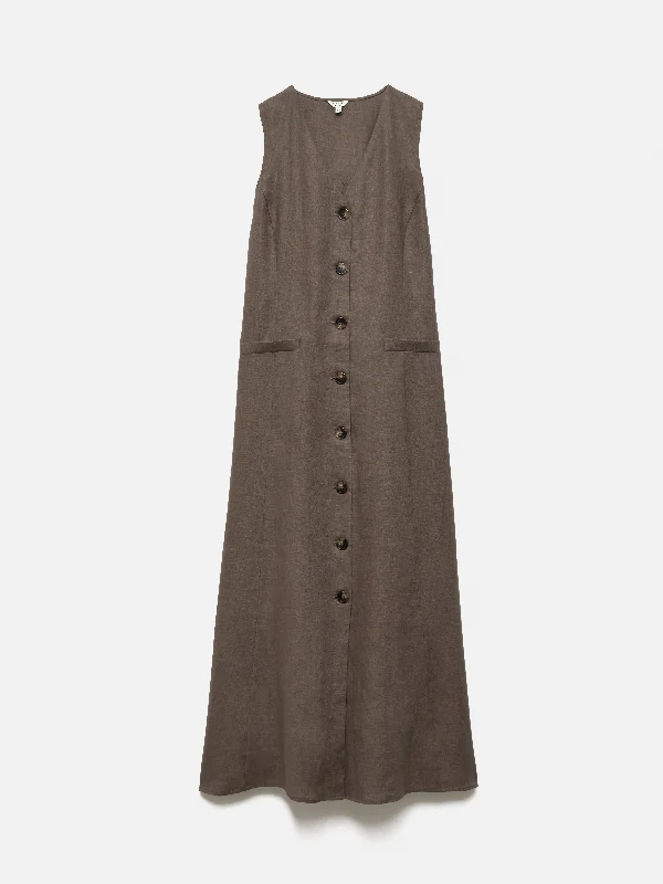 Linen Waistcoat Dress | Brown