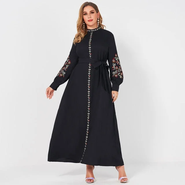 Amy Fashion - Long Sleeve Loose Belt Sweet Maxi Dress