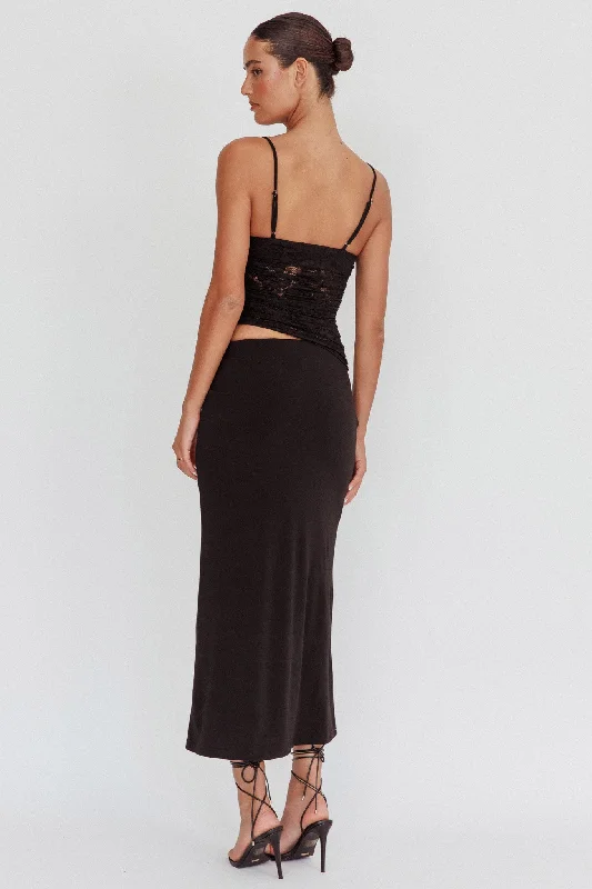 Lorely Lace Rosette Maxi Dress Top Black